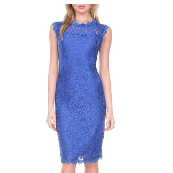 Stanzino Chic Blue Floral Lace Sleeveless Cocktail Midi Dress Size Small - Picture 2 of 11